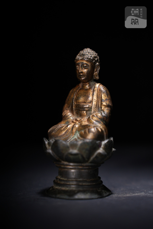 明 铜漆金阿弥陀佛 - 图2